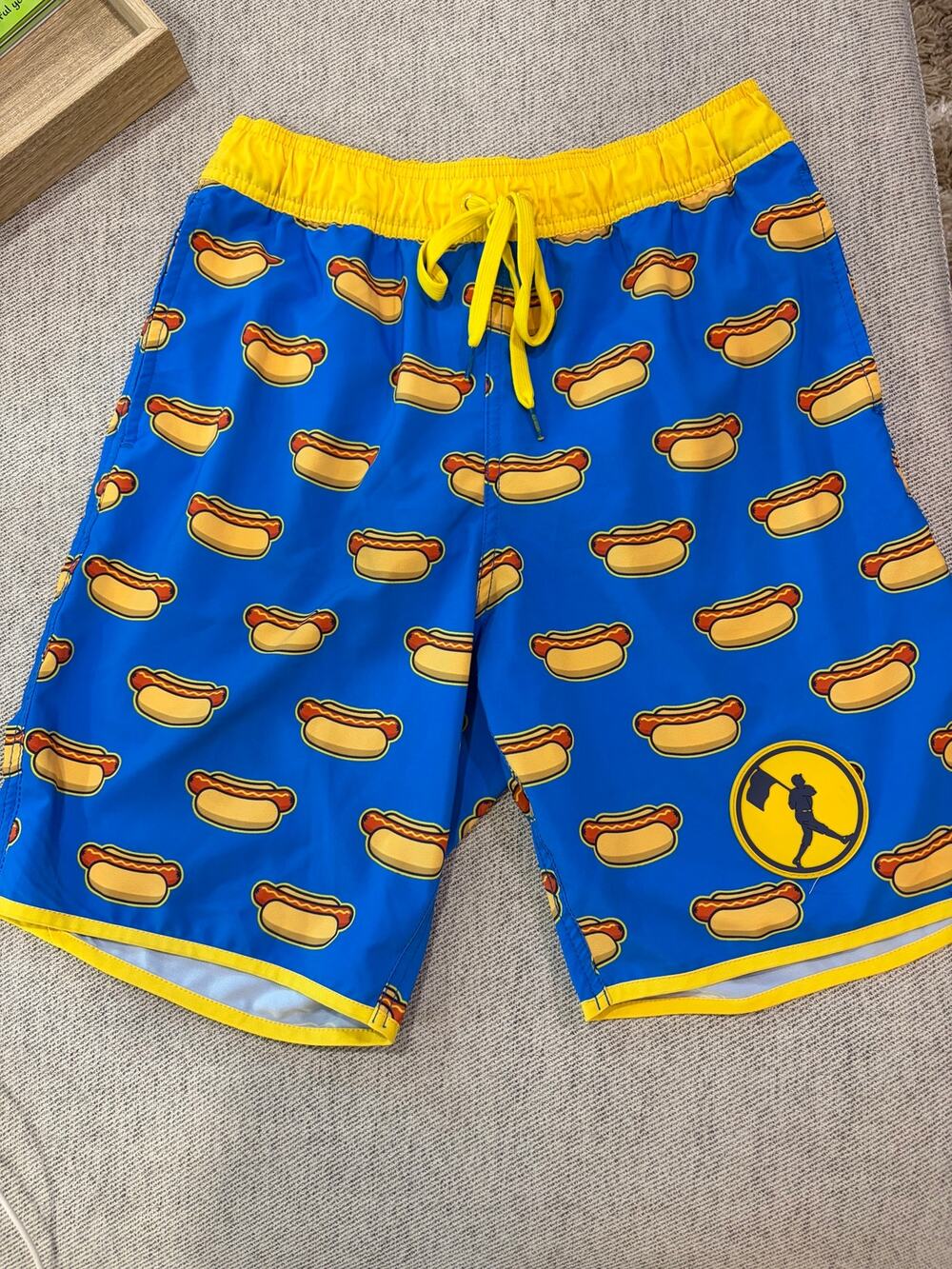 Baseballism Hot Dog Swim Trunks Flag Man Blue Yellow Size Large